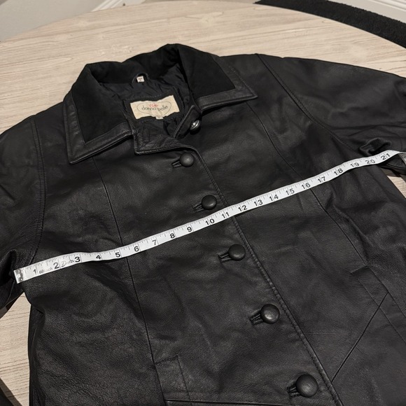 Club Donna Pelle 100% Leather Long Trench Coat Jacket Black SMALL Velvet Collar - Picture 8 of 10